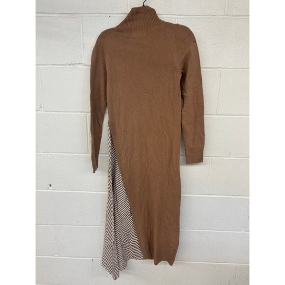 Naadam xs 0-2 Caramel Asymmetrical Wool Cashmere Hybrid Turtleneck Midi Dress - Picture 7 of 8